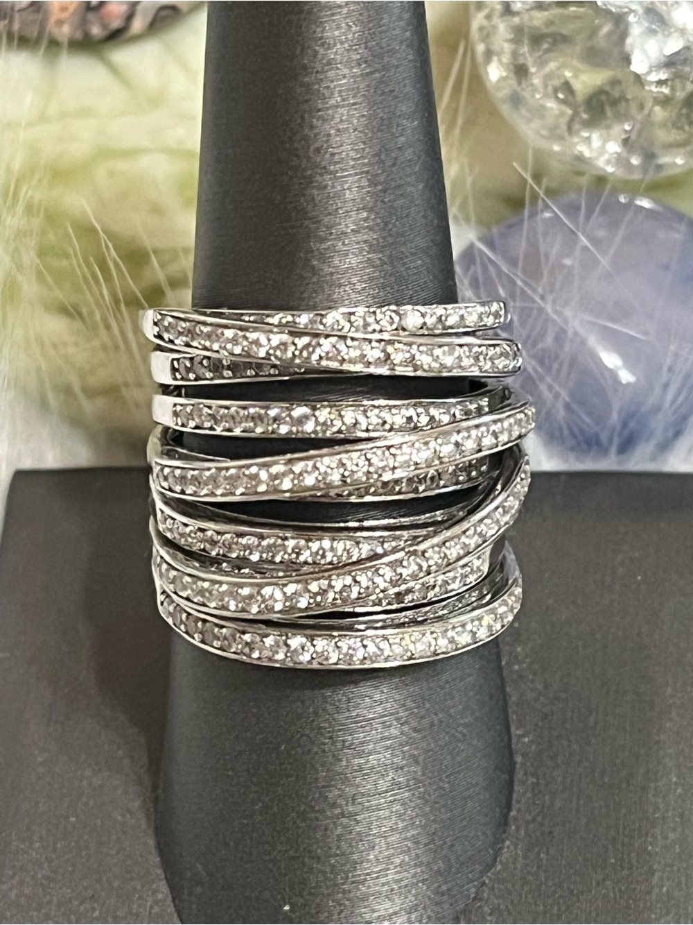 Sterling Milor Italy Stacked Layered Crossover Ring